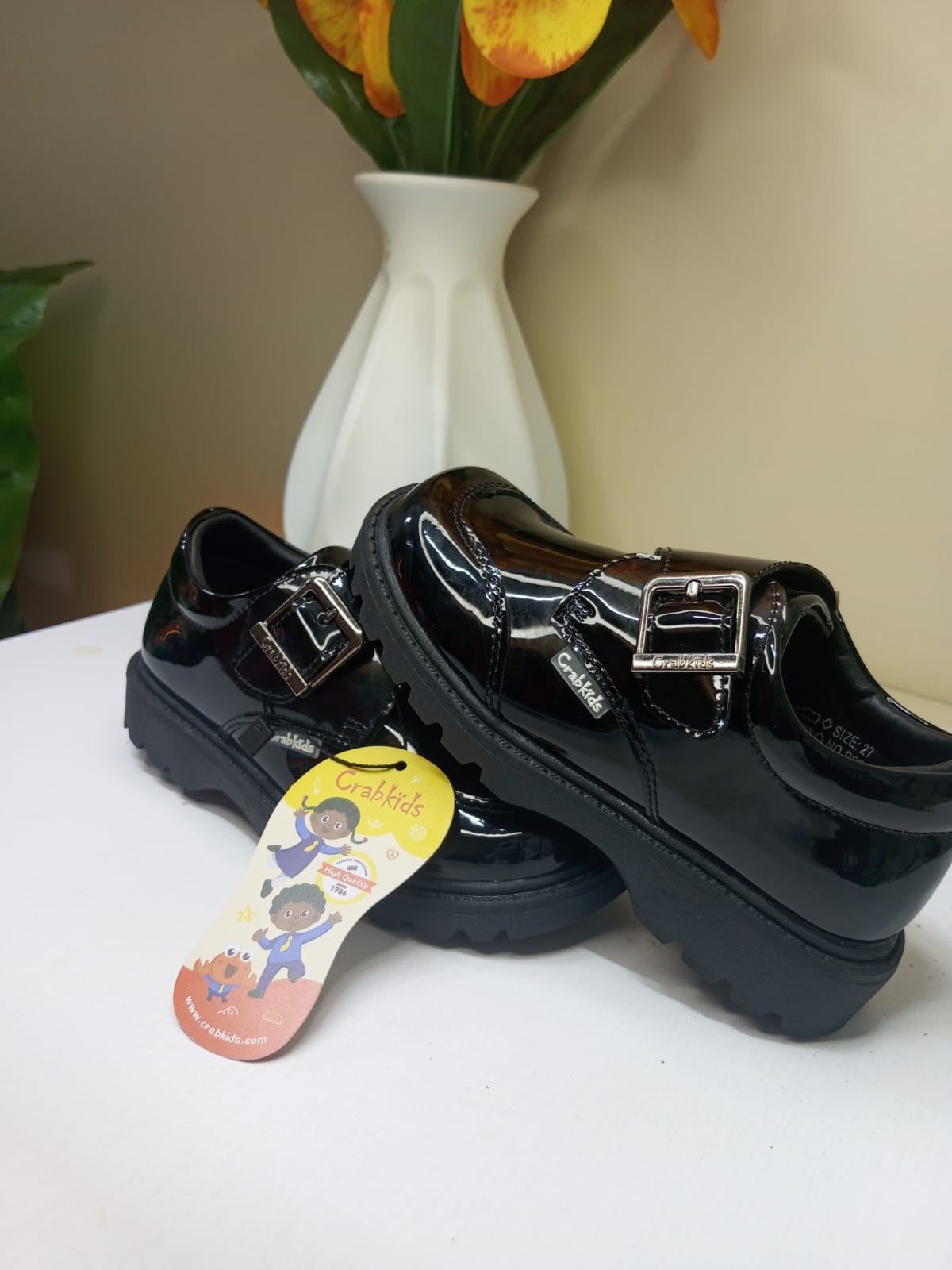 CrabKids Patent Buckle School Shoe