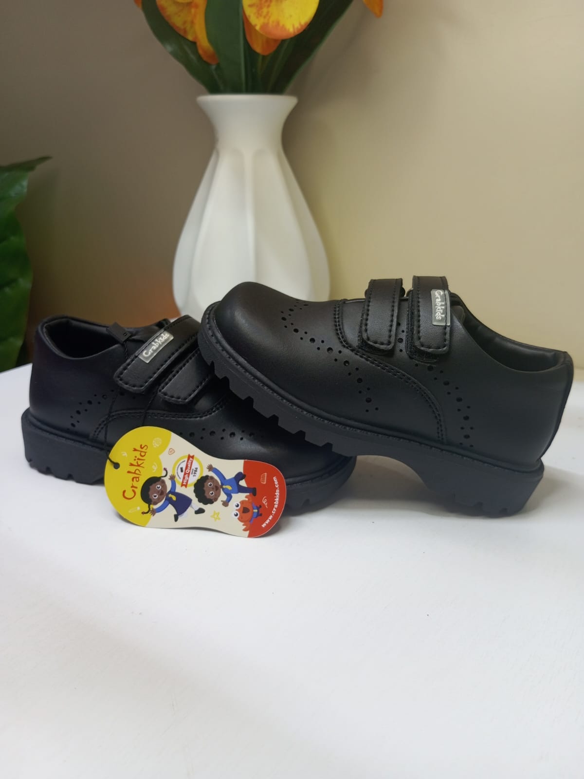 CrabKids Classic Double Strap Perforated School Shoe